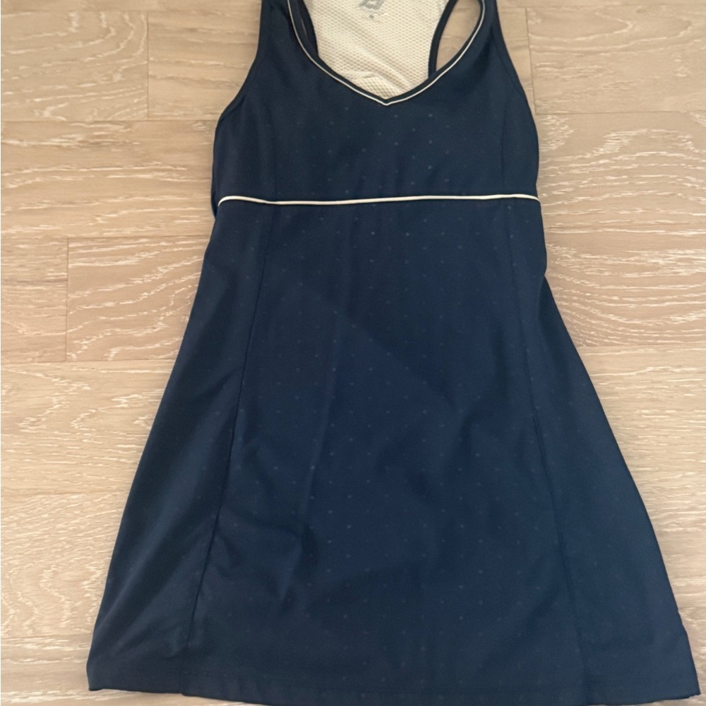 Tail Navy Dress with White Piping
